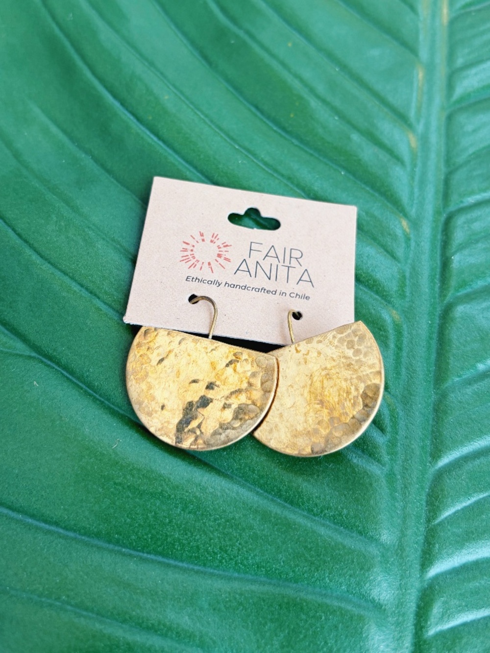 Fair Anita Fair Trade Half Moon Luna Hammered Brass Earrings